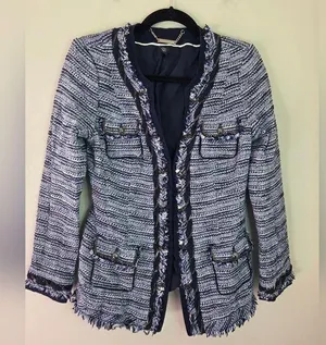White House Black Market Blue and Black Tweed Jacket thumbnail 1