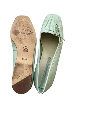 ENZO ANGIOLINI Light Green Seashell Leather Loafers Flats Size 5.5 thumbnail 3