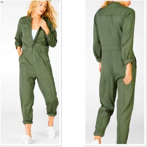 NWT Fabletics Everleigh Woven Jumpsuit Utility Long Sleeve Safari Green L thumbnail 11