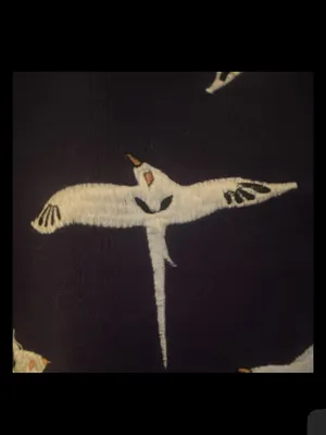 Navy Crew Neck Sweater with White Bird Motif Embroidered Vintage Coastal thumbnail 3