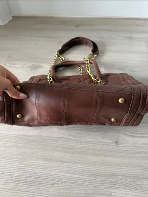 Love Stitch Brown Quilted Faux Leather Tote Bag with Gold Chain Handles & Strap thumbnail 2