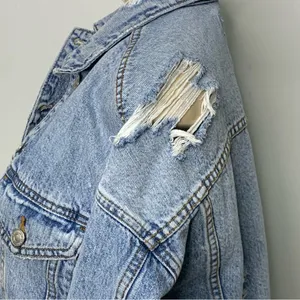 American Eagle Oversized Distressed Denim Jean Jacket‎ Small thumbnail 8