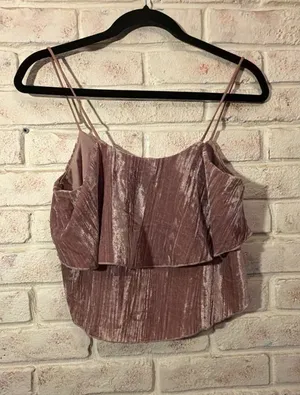 Zara Pink Crushed Velvet Layered Tiered Ruffle Cami Top Size S thumbnail 1