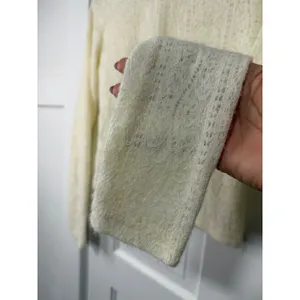 Commense Cream Lace Knit Long Sleeve Crew Neck Fuzzy Top NWOT thumbnail 5