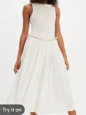 Free‎ People nightingale Cream dress smock back seersucker skirt small thumbnail 1