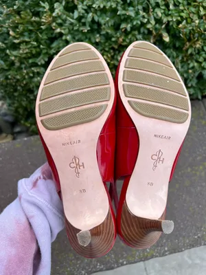 Cole Haan Patent Leather red peep toe kitten heels thumbnail 6