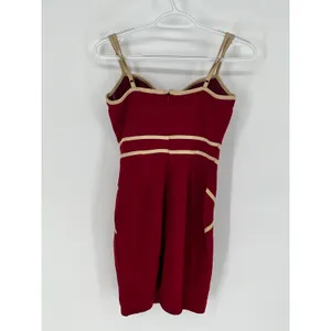 BLASHE Bodycon Dress Sz Small Burgundy Tan Bustier Bandage Spaghetti Straps Sexy thumbnail 3