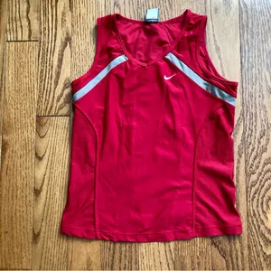 Nike Athletic V-Neck Activewear Y2K Red Tank Contrast Gray Trim Women’s Size M thumbnail 2