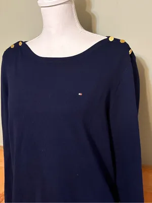Tommy Hilfiger Navy Off-the-Shoulder Sweater with Gold Shoulder Buttons XL NWT thumbnail 2