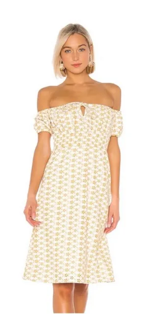 LPA Revolve Yellow and White Off Shoulder Women’s Sun midi Dress Size Large thumbnail 1