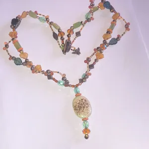 Glass Beaded Leaves AB Faceted Beads Multicolor Beaded Boho Fall Necklace thumbnail 1
