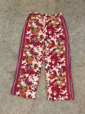 Anthropologie Maroon Floral Ankle Pants with Side Track Pant Stripe and Pockets thumbnail 1