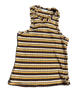 Pilcro Anthropologie Striped Ribbed High Neck Tank Top Mustard Brown White M thumbnail 1