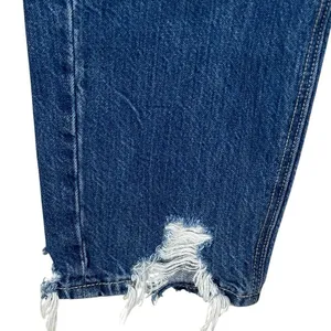 American Eagle SZ 4 Mom Jeans Hi-Rise Distressed Rips Zip-Fly Whiskered Blue thumbnail 4