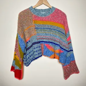 Sincerely Jules Multicolor Abstract Wool Blend Knit Oversized Cropped Sweater thumbnail 3