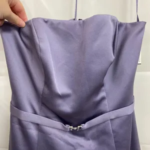 NEW Michaelangelo women’s dim lilac belted strapless satin‎ formal gown dress 4 thumbnail 2