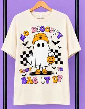 No Diggity women’s Halloween Ghost Graphic T-Shirt size M Apricot color thumbnail 1