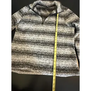 Lands End Womens XL‎ 18 Fleece Quarter Zip Pullover Grey Striped Space Dye Top thumbnail 2