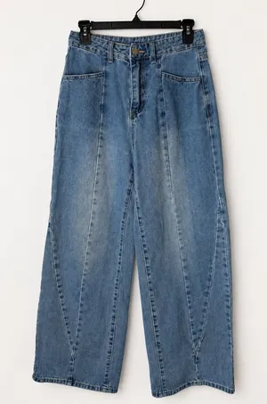 Dazy Barrel Leg Jeans Women Medium Blue Curved Seam Wide Leg Denim Streetwear thumbnail 1