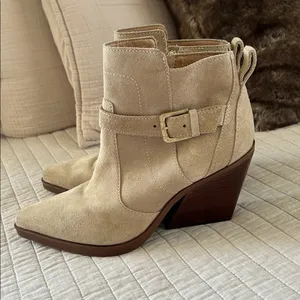 Antonio Melani peatrie light tan suede buckle western pointed heeled booties 8.5 thumbnail 2