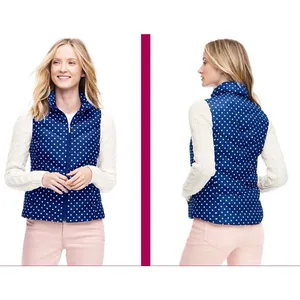 LANDS END 600 DOWN Women Navy Polka Dot Hyperdry‎ Allied Zip Puffer Vest Sz M thumbnail 2