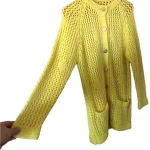 Vintage Authentic 60s 70s yellow cardigan Crochet Sweater Grandmacore Twee thumbnail 7