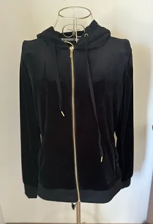 White Mark Velour Zip Up Hoodie Size L Black thumbnail 1