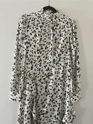 Nasty Gal White Brown Animal Print Midi Dress 4 Ruffle Hem Modest Going Out thumbnail 2