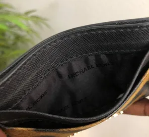 Michael Kors Black Brown Leopard Animal Money Pieces Coin Cardholder Case Wallet Purse Leather thumbnail 3