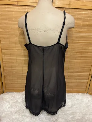 Victoria's Secret Black Sheer Lace Hem Chemise Teddy Side Slit large lace trim thumbnail 3