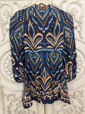 Farm Rio Pineapple Ikat Dress Anthropologie Long-Sleeve Raglan Button Size M thumbnail 9