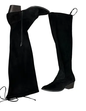 SO Womens Over-The-Knee Black Boots Size 9M Faux Suede Block Heel Side Zipper thumbnail 1