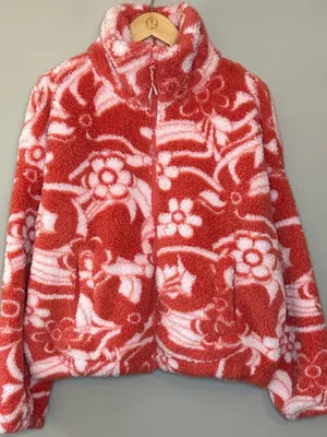American Eagle Red/White Bear Hug Cozy Sherpa Zip Jacket‎ Sz Med Boho-Chic Fairy thumbnail 7