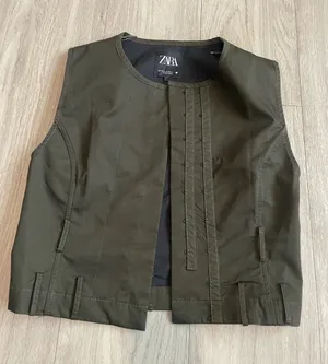 Zara Olive Green Sleeveless Cotton Blend Vest top thumbnail 1