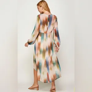 See and Be Seen Watercolor Maxi Midi Dress Flowy Long Sleeve NWT Large thumbnail 3