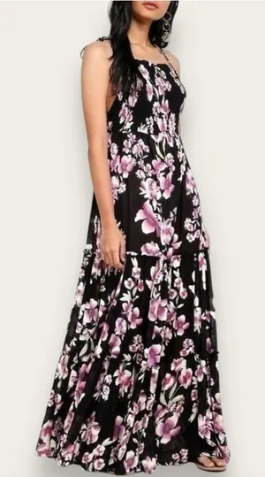 Intimately Free People Garden Party Black & Purple Floral Maxi Dress thumbnail 1
