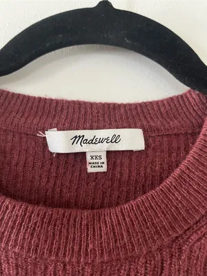 Madewell Wool Blend Puff Sleeve Knit Sweater XXS Red Burgundy Rustic Fall thumbnail 2