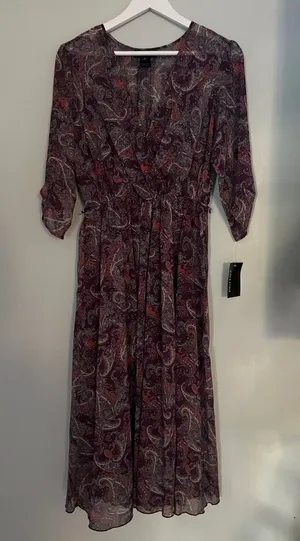 Long Wrap Dress in Burgundy thumbnail 1