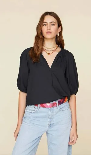 Xirena Black Puff Sleeves Jules Top Size Medium thumbnail 1
