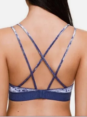 PINK Victoria’s Secret medium unlined blue crushed velvet triangle bralette thumbnail 2