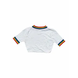 UNIF Rainbow Trim Cropped Tee Women’s Small White Embroidered Logo Y2K Festival thumbnail 9