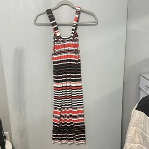 Spense Womens Maxi Dress Striped Smocked Sleeveless Red Black White Medium thumbnail 2