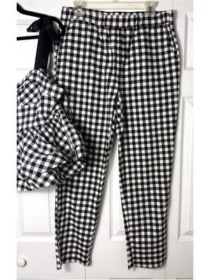 Shein Black White Gingham Check Peplum Top Pants Matching Set Size XL NWOT thumbnail 3