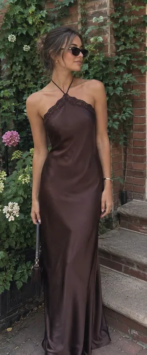 Reformation Aara Silk Halter Maxi Dress Chocolate Brown thumbnail 1