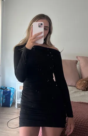Black off the shoulder mini dress thumbnail 1