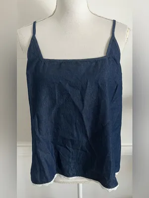 La Relaxed • Dark Denim Lace Trim Tank Top thumbnail 2