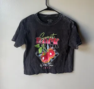 Mighty fine Sweet Rock World Tour 1997 Graphic Crop Tee Acid Wash Black XS Y2K thumbnail 1