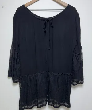 Easel Women Cotton Whimsigoth Fairy Grunge Top‎ Black Lace Bell Sleeve Peasant thumbnail 1