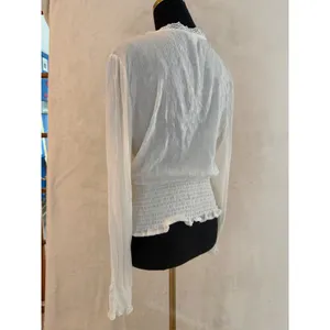 Selfie White Crochet Lace‎ Trim Smocked Waist Blouse XL Long Sleeve Boho Top thumbnail 14