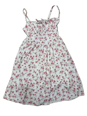 Rose Floral Cottagecore Smocked Back Tie Front Midi Dress XL Coquette Milkmaid thumbnail 2